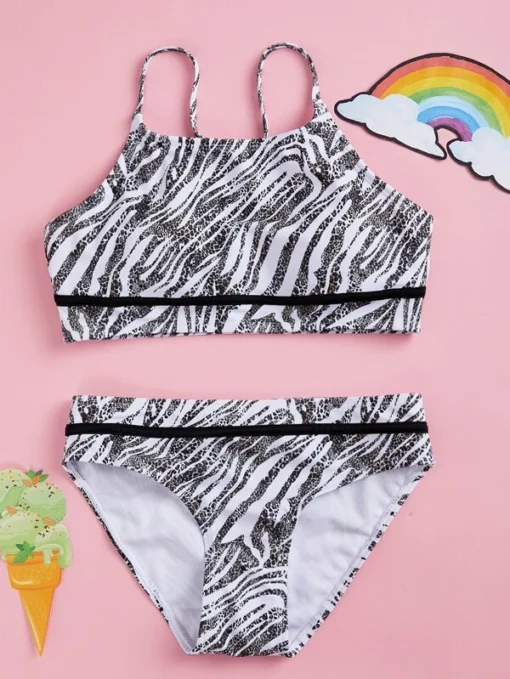 Shein Girls Zebra Stripe Bikini Swimsuit