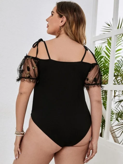 Shein Plus Mesh Panel Cold Shoulder Bodysuit - Image 2