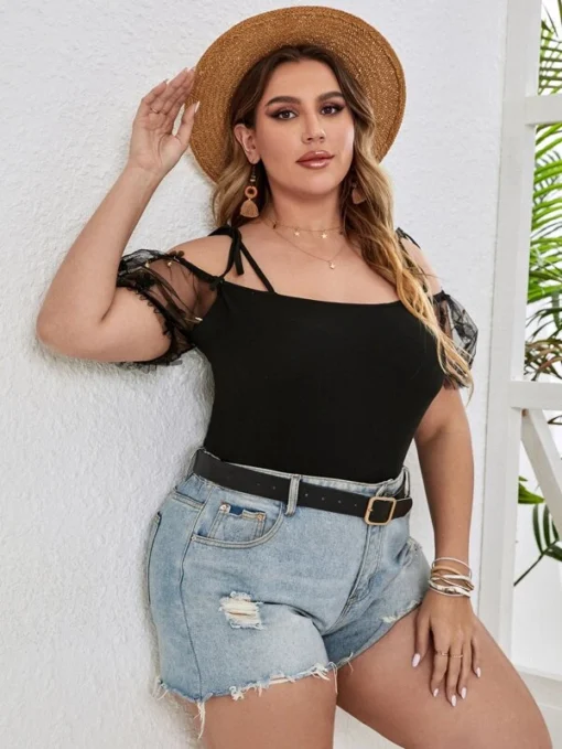 Shein Plus Mesh Panel Cold Shoulder Bodysuit - Image 3