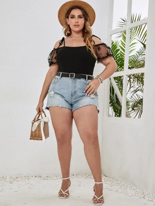 Shein Plus Mesh Panel Cold Shoulder Bodysuit - Image 4