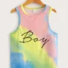 SHEIN Boys Tie Dye and Letter Print Tank Top