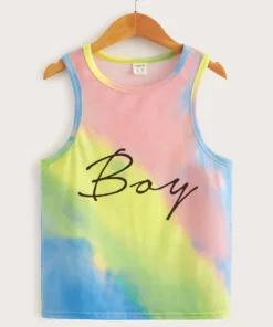 SHEIN Boys Tie Dye and Letter Print Tank Top