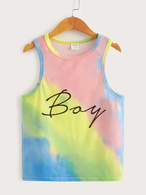 SHEIN Boys Tie Dye and Letter Print Tank Top