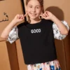 SHEIN Girls Letter Graphic Puff Sleeve Tee