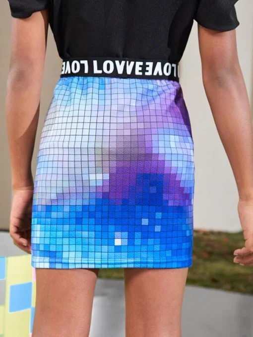 SHEIN Girls Plaid & Colorblock Skirt - Image 4