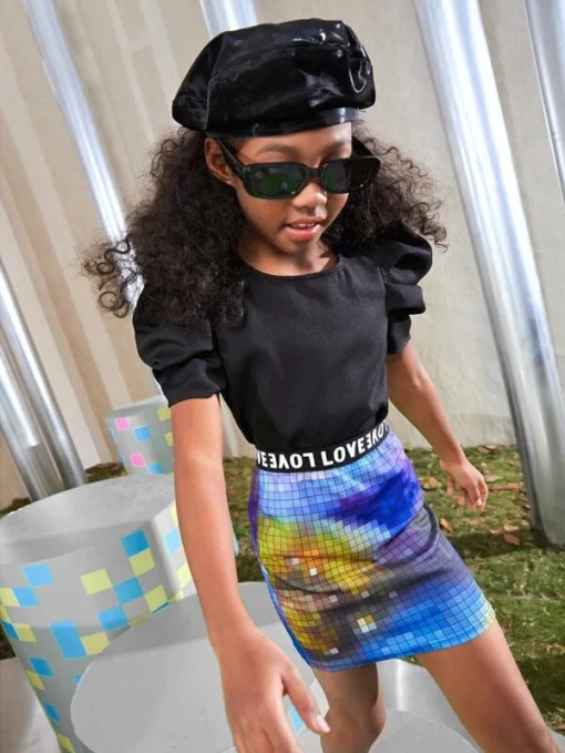 SHEIN Girls Plaid & Colorblock Skirt - Image 3