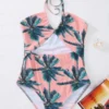 SHEIN Palm Tree Print Halter One Piece Swimsuit