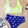 SHEIN Tie Dye & Star Print High Waisted Bikini Swimsuit