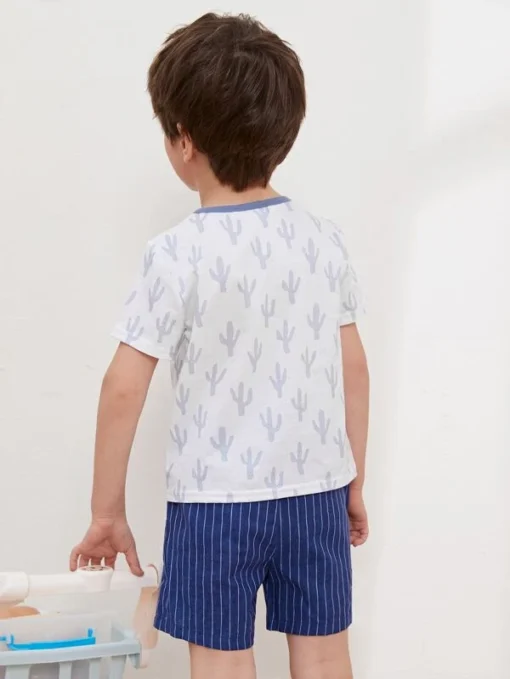 SHEIN Toddler Boys Letter Graphic Tee & Striped Shorts Set - Image 4