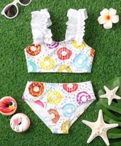 SHEIN Toddler Girls Allover Print Frill Trim Bikini Swimsuit
