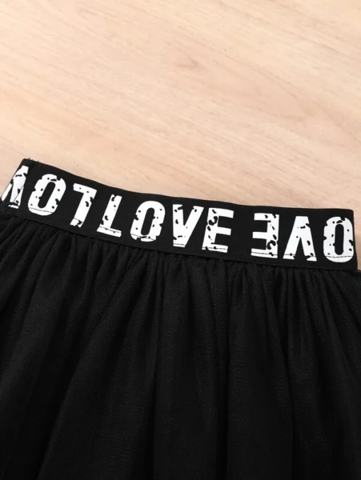 SHEIN Toddler Girls Contrast Letter Tape Mesh Hem Skirt - Image 3