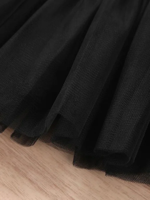 SHEIN Toddler Girls Contrast Letter Tape Mesh Hem Skirt - Image 4
