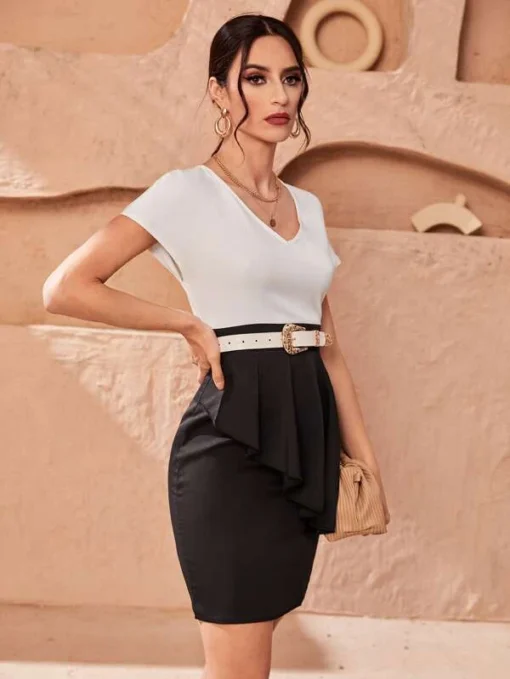 SHEIN Two Tone Peplum Dress Without Belt - Image 3