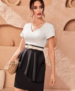 SHEIN Two Tone Peplum Dress Without Belt