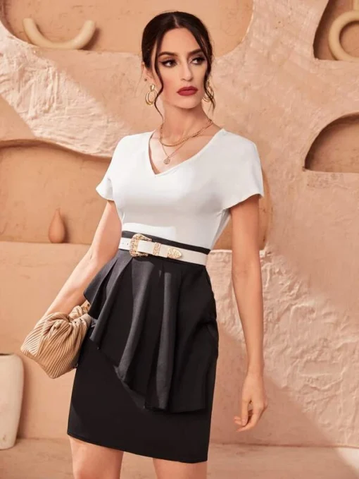 SHEIN Two Tone Peplum Dress Without Belt