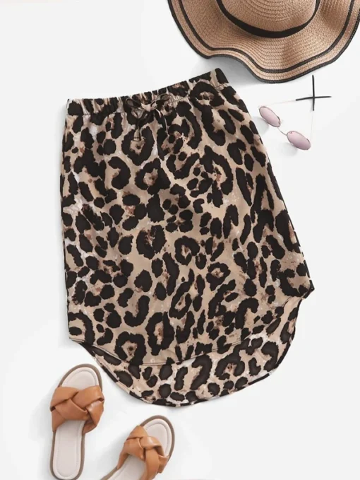 SHEIN Girls Leopard Knot Front High Low Hem Skirt