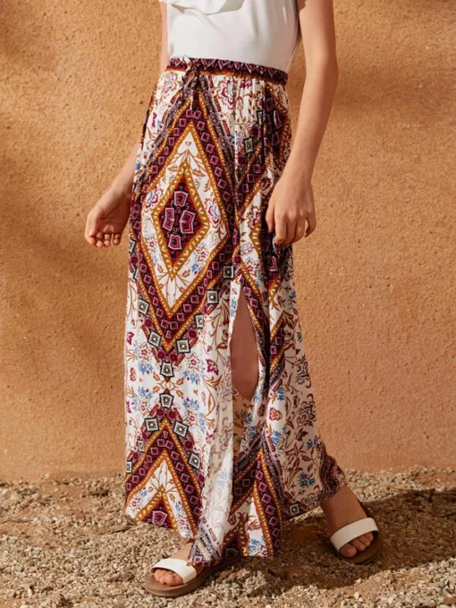 SHEIN Girls Scarf Print Split Thigh Skirt - Image 3