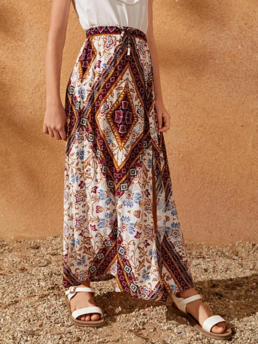 SHEIN Girls Scarf Print Split Thigh Skirt - Image 2