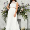 SHEIN Maternity Eyelash Lace Panel Button Back Top & Pleated Skirt