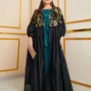 SHEIN Plus Golden Feather Print Lantern Sleeve Abaya