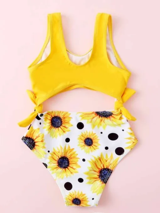 SHEIN Toddler Girls Sunflower Print Cut-out One Piece Swimsuit - Image 4