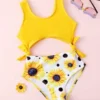 SHEIN Toddler Girls Sunflower Print Cut-out One Piece Swimsuit