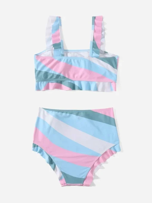 ROMWE Colorblock Ruffle Hem Bikini Swimsuit - Image 4