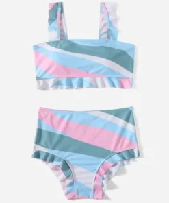 SHEIN Colorblock Ruffle Hem Bikini Swimsuit