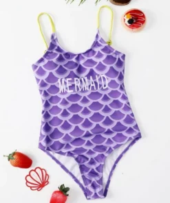 SHEIN Girls Fish Scale Print One Piece Swimsuit