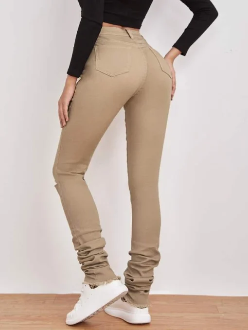 SHEIN Stone Wash Ripped Ruched Skinny Jeans - Image 4