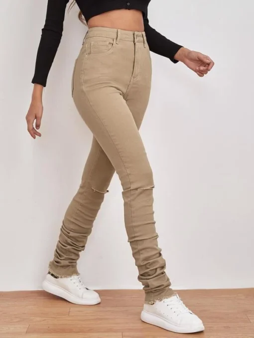 SHEIN Stone Wash Ripped Ruched Skinny Jeans - Image 3