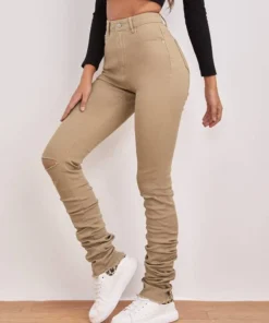 SHEIN Stone Wash Ripped Ruched Skinny Jeans