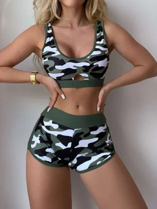 Shein Camouflage Binding Trim Bikini Swimsuit
