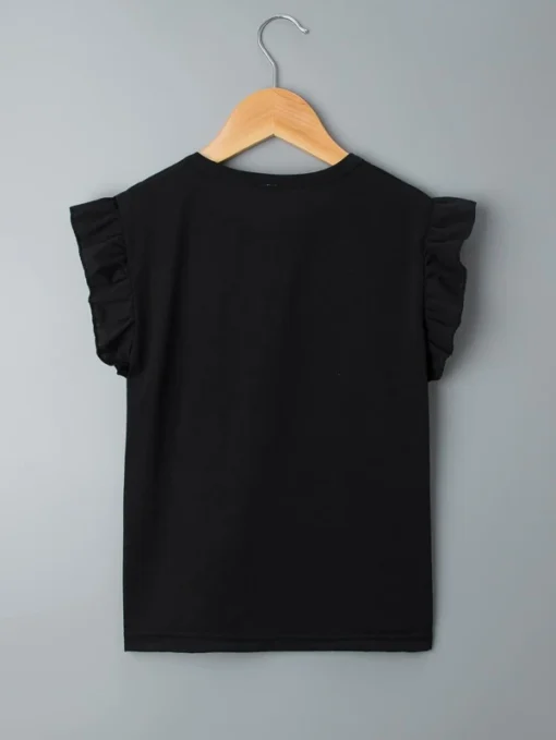 Shein Girls Letter & Cartoon Graphic Ruffle Tee - Image 2
