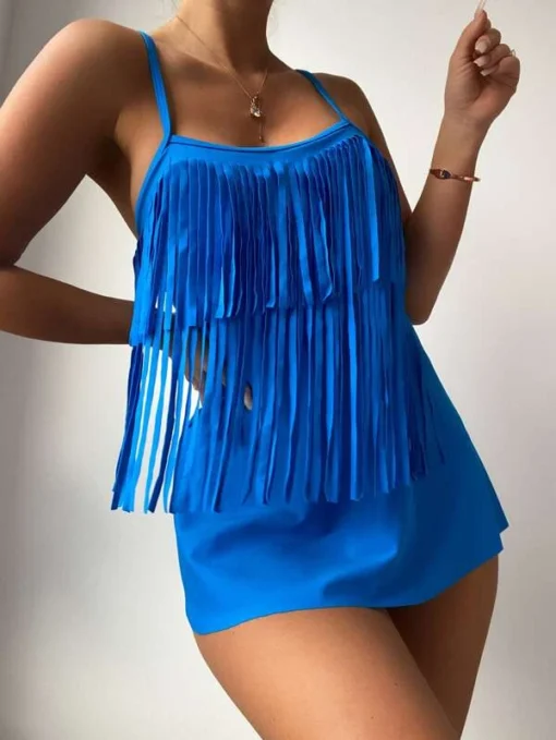 Shein Plain Fringe Hem Bikini Swimsuit