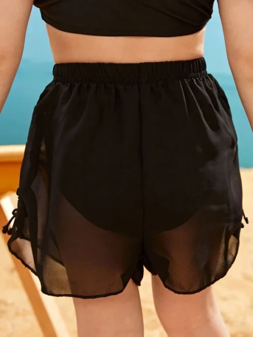 Shein Toddler Girls Ruched Tie Side Chiffon Cover Up Shorts - Image 2