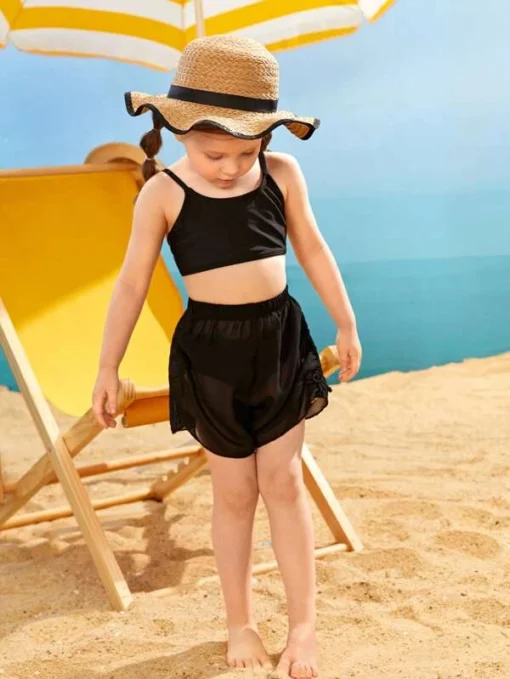 Shein Toddler Girls Ruched Tie Side Chiffon Cover Up Shorts - Image 3