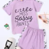 Shein Toddler Girls Slogan Graphic Tee & Plants Panel Shorts