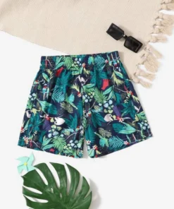 SHEIN Boys Tropical & Bird Print Swim Shorts