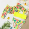 SHEIN Toddler Girls 3pack Random Tropical Print Frill Trim Bikini Swimsuit