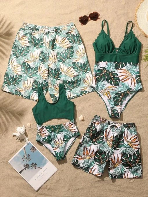 Shein Boys 1pack Random Tropical Print Drawstring Waist Swim Shorts - Image 2