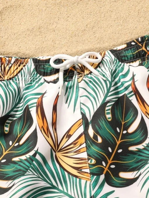 Shein Boys 1pack Random Tropical Print Drawstring Waist Swim Shorts - Image 3