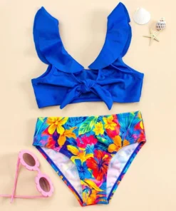 Shein Toddler Girls Floral Print Ruffle Trim Knot Bikini Swimsuit