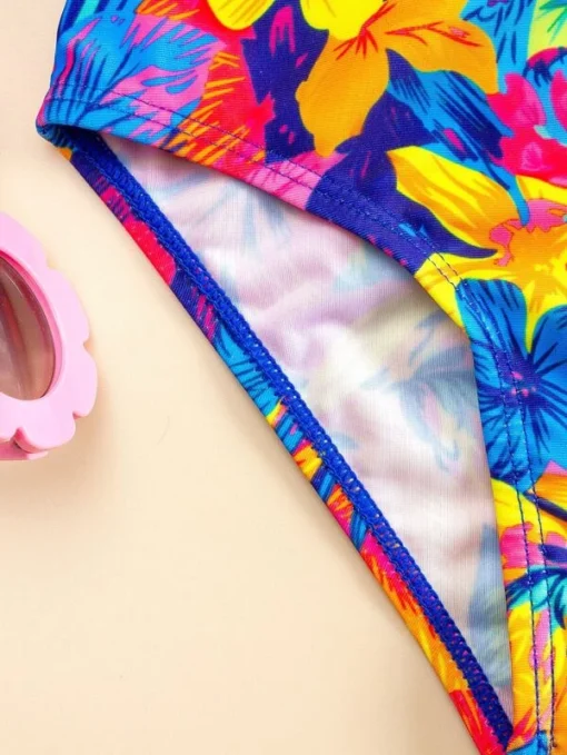 Shein Toddler Girls Floral Print Ruffle Trim Knot Bikini Swimsuit - Image 3
