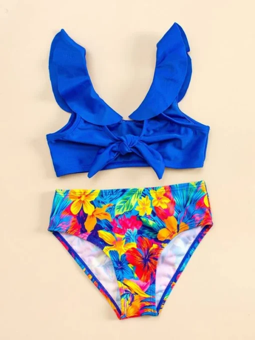 Shein Toddler Girls Floral Print Ruffle Trim Knot Bikini Swimsuit - Image 4