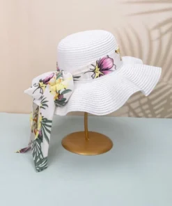Shein Toddler Kids Floral Print Twilly Scarf Decor Straw Hat