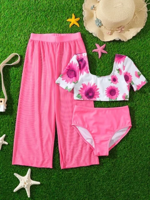 shein Toddler Girls 3pack Random Sunflower Print Bikini Swimsuit