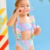 shein Toddler Girls Tie Dye Fish Scale Print Suspender Bikini Swimsuit