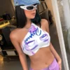SHEIN 90s Figure & Letter Graphic One Shoulder Crop Top