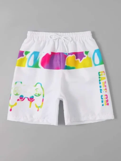 SHEIN Boys Gamepad & Letter Graphic Drawstring Waist Swim Shorts - Image 3